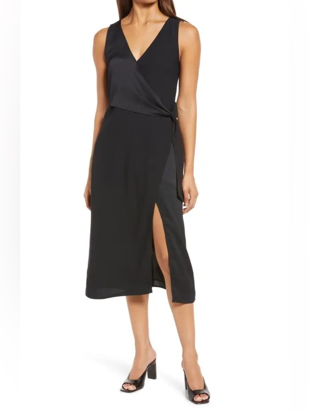 NEW HALOGEN Satin Mix Sleeveless Dress Black Size 1X